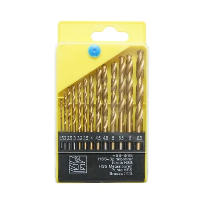 Set di 13 punte elicoidali HSS da 1,5-6,5 mm per metallo con gambo cilindrico