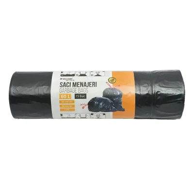 Set di 15 sacchi per rifiuti domestici da 60 litri, 65x80 cm, 30 micron, in LDPE. Breckner Germany