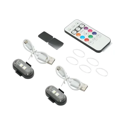 Set di 2 luci stroboscopiche LED RGB con telecomando, 10 modalità, 8 colori, batteria al litio ricaricabile da 110 mAh USB-C IP65