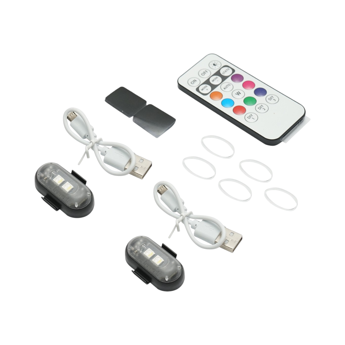 Set di 2 luci stroboscopiche LED RGB con telecomando, 10 modalità, 8 colori, batteria al litio ricaricabile da 110 mAh USB-C IP65