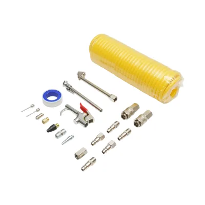 Set di 20 accessori per compressore d'aria con tubo flessibile a spirale, pistola di soffiaggio, connettori, ugelli e attacchi rapidi universali - immagine 3