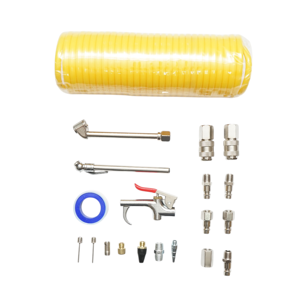 Set di 20 accessori per compressore d'aria con tubo flessibile a spirale, pistola di soffiaggio, connettori, ugelli e attacchi rapidi universali