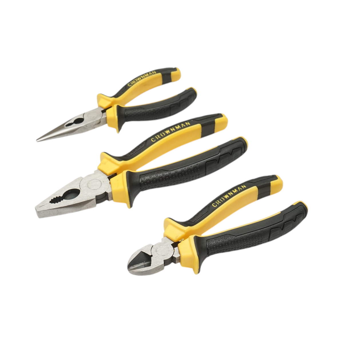 Set di 3 pinze combinate da 200 mm, 165 mm e 165 mm con punta affilata, marca Crownman Professional. - immagine 2