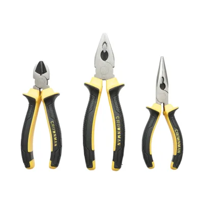 Set di 3 pinze combinate da 200 mm, 165 mm e 165 mm con punta affilata, marca Crownman Professional.