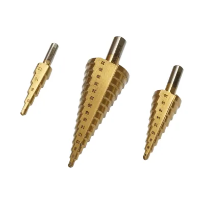 Set di 3 punte coniche da trapano a 5 stadi 4-12 mm, 9 stadi 4-20 mm, 15 stadi 4-35 mm in acciaio HSS 4241 per metallo, alluminio, legno Crownman - immagine 2