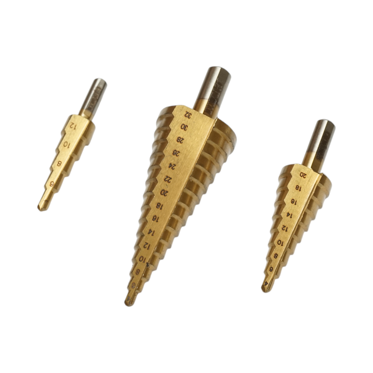 Set di 3 punte coniche da trapano a 5 stadi 4-12 mm, 9 stadi 4-20 mm, 15 stadi 4-35 mm in acciaio HSS 4241 per metallo, alluminio, legno Crownman - immagine 2