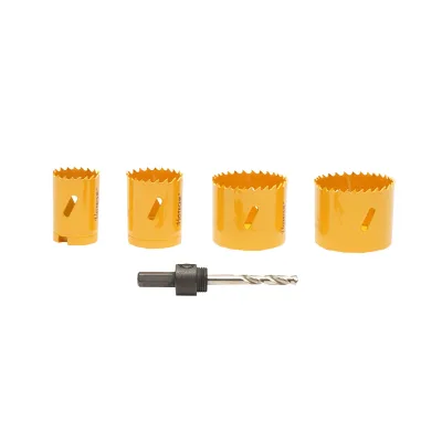 Set di 4 frese bimetalliche con adattatore mandrino per legno, cartongesso e plastica, Hoteche - immagine 3