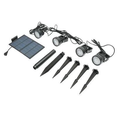 Set di 4 lampade da giardino con pannello solare 2,5W/6V e batteria 3,7V/1,8 Ah, telecomando IP65 - immagine 3