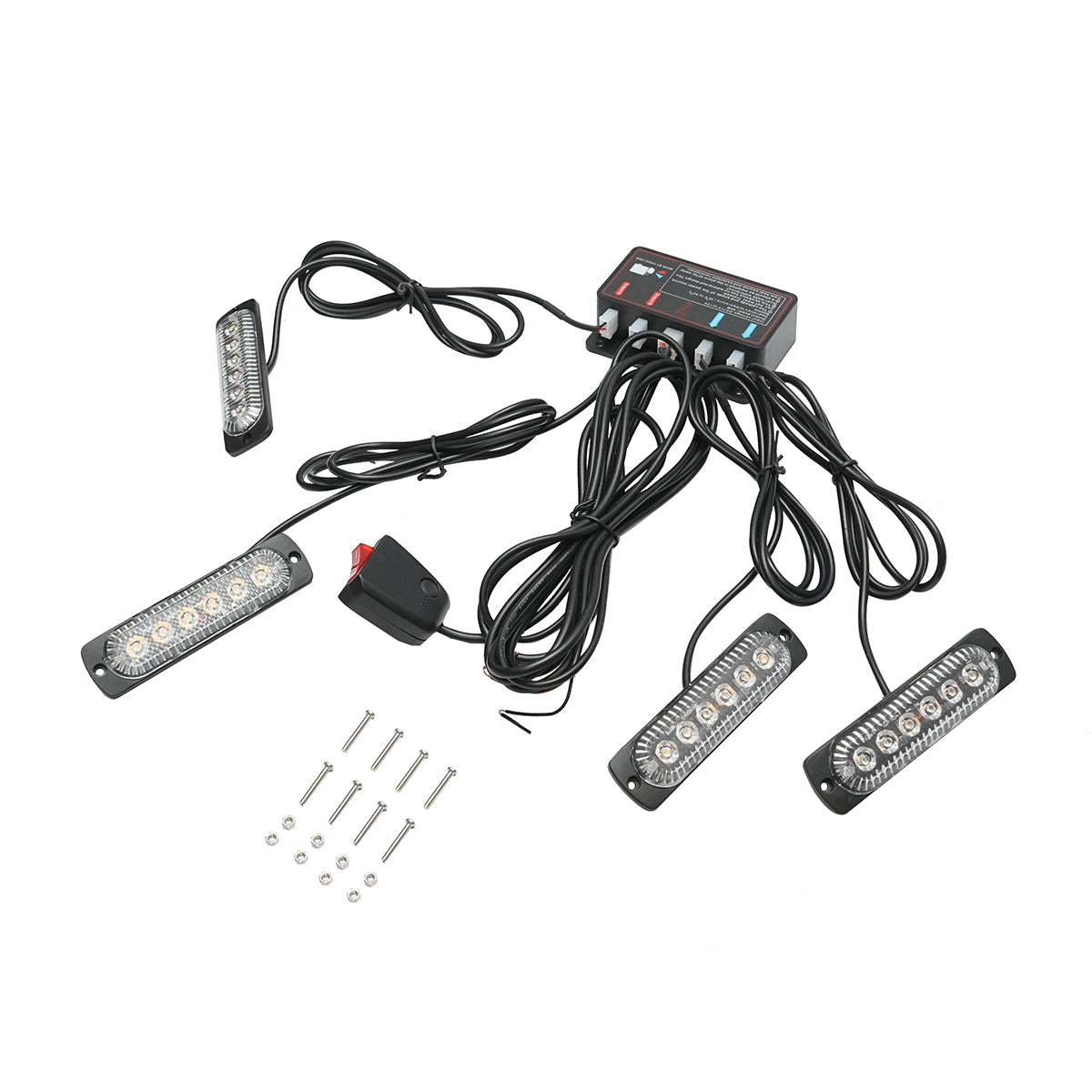 Set di 4 lampade stroboscopiche a LED 24W, 12-24V gialle, centralina con 4 moduli 110x28x12mm