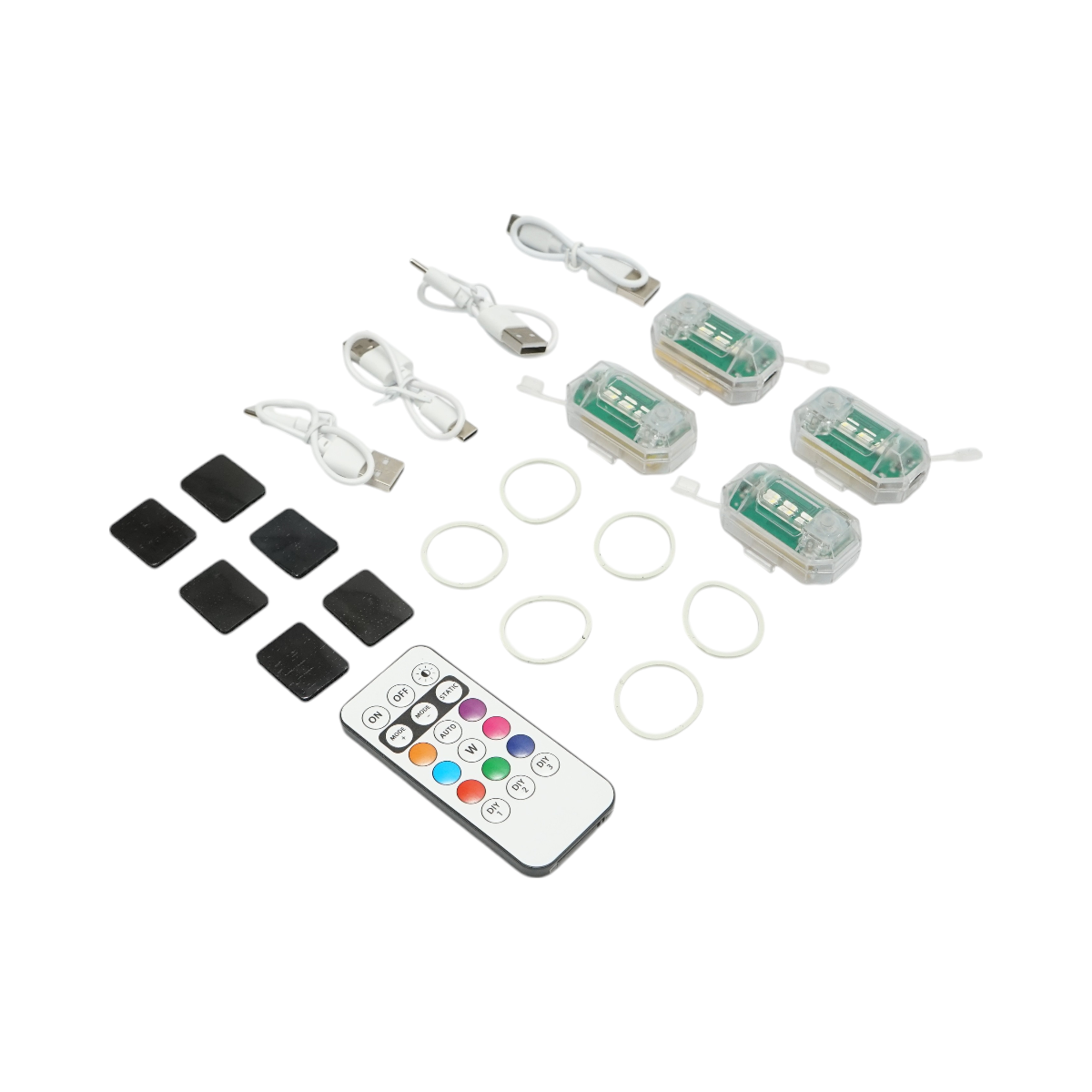 Set di 4 luci stroboscopiche LED RGB con telecomando, 10 modalità, 8 colori, batteria al litio ricaricabile da 150 mAh USB-C IP65