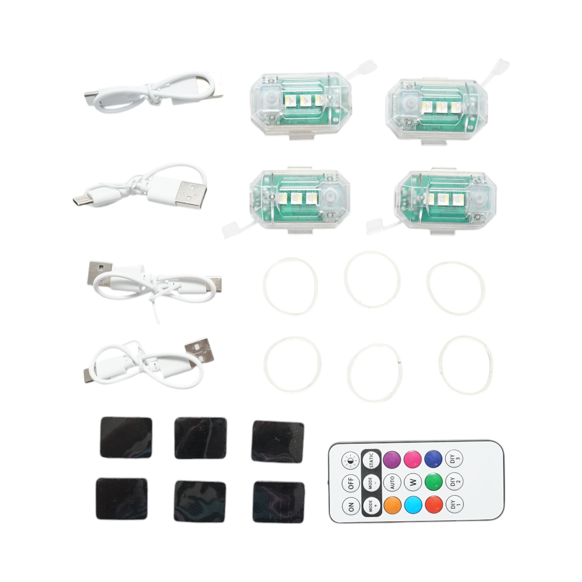 Set di 4 luci stroboscopiche LED RGB con telecomando, 10 modalità, 8 colori, batteria al litio ricaricabile da 150 mAh USB-C IP65 - immagine 3