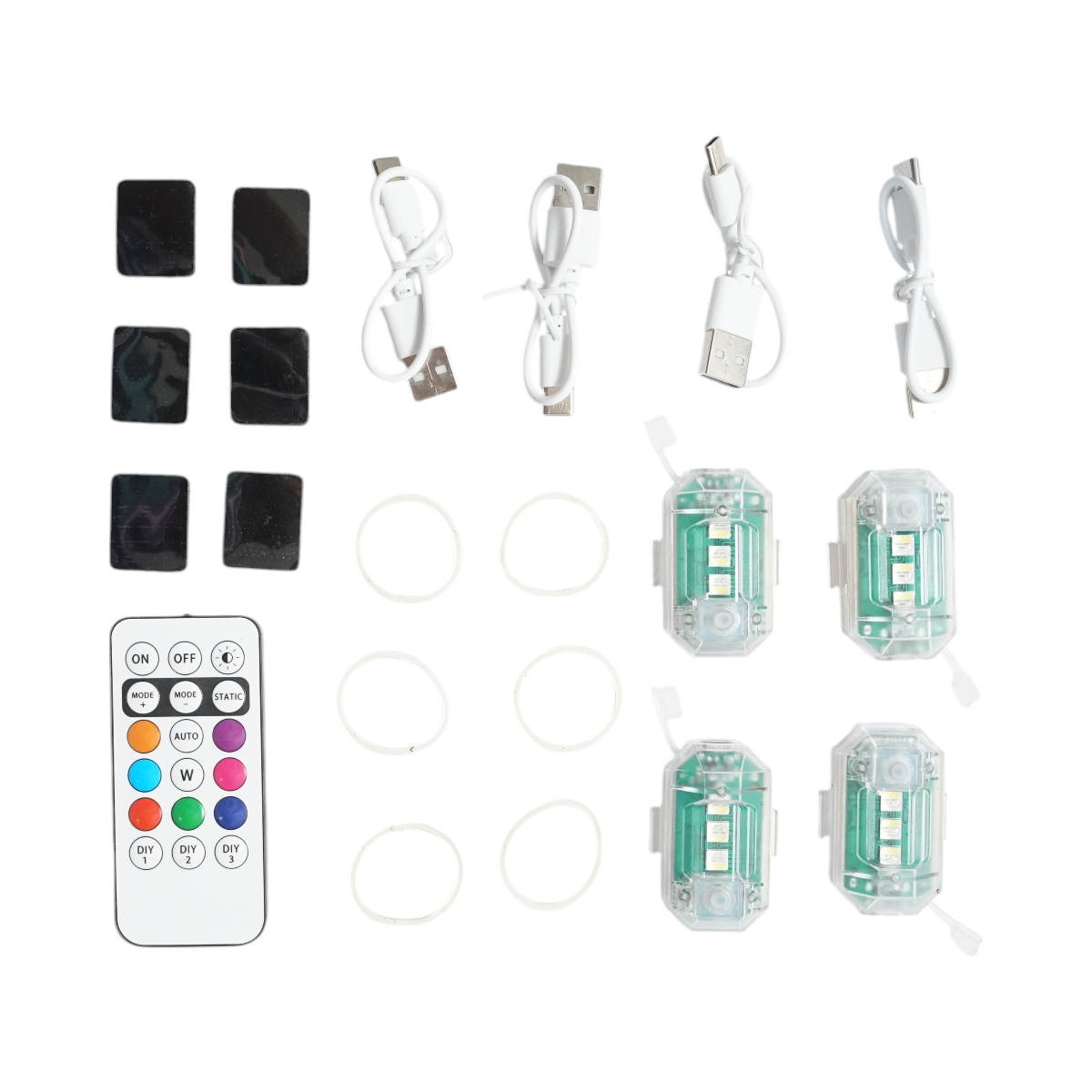 Set di 4 luci stroboscopiche LED RGB con telecomando, 10 modalità, 8 colori, batteria al litio ricaricabile da 150 mAh USB-C IP65 - immagine 2