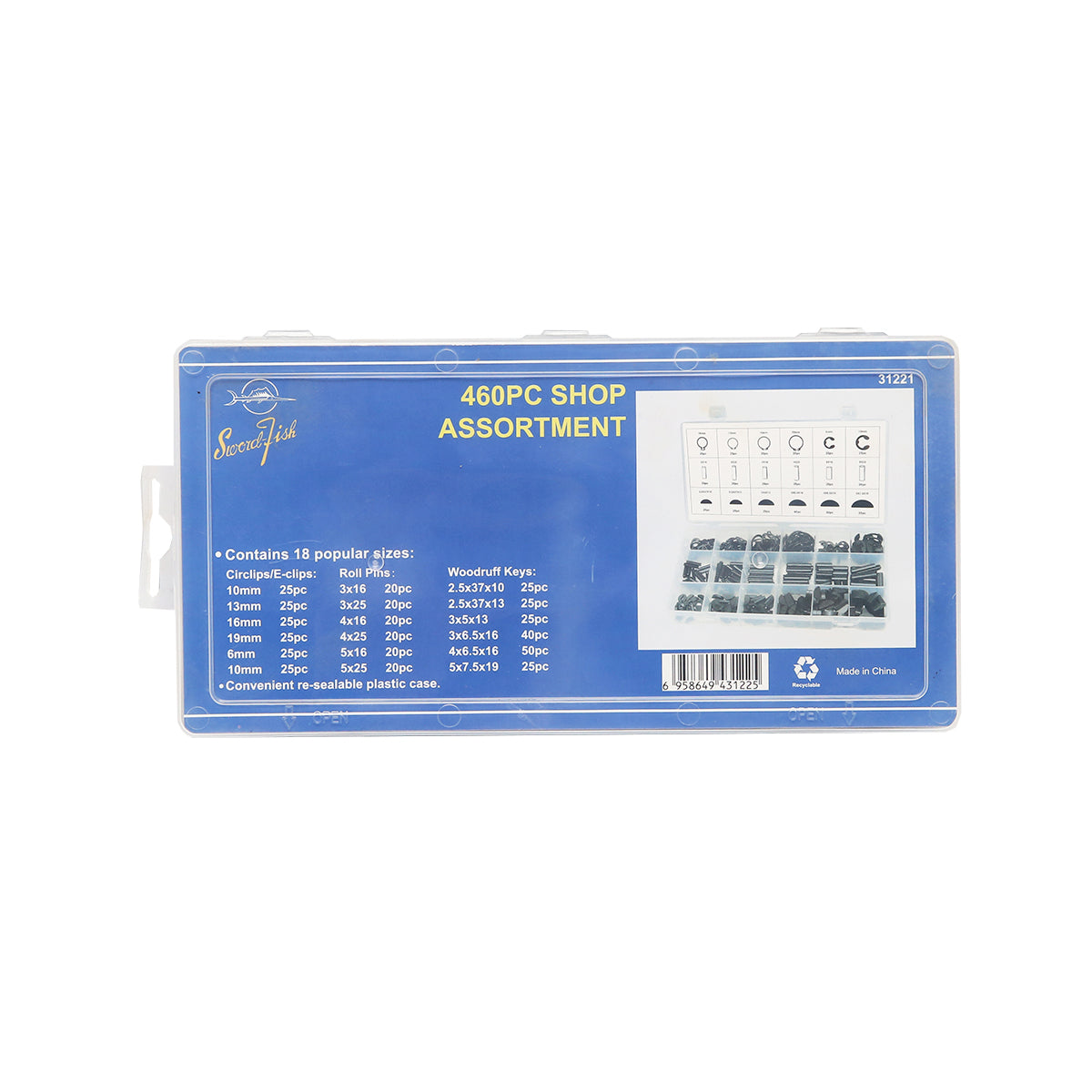 Set di 460 pezzi di anelli di sicurezza esterni tipo C, tipo E, spine elastiche e chiavette semicircolari Woodruff. - immagine 3