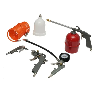 Set di 5 pezzi ad aria compressa con tubo a spirale da 5 m, ideale per lavaggio, verniciatura, gonfiaggio e soffiaggio. Breckner Germany - immagine 2