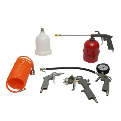 Set di 5 pezzi ad aria compressa con tubo a spirale da 5 m, ideale per lavaggio, verniciatura, gonfiaggio e soffiaggio. Breckner Germany