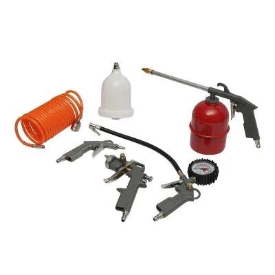 Set di 5 pezzi ad aria compressa con tubo a spirale da 5 m, ideale per lavaggio, verniciatura, gonfiaggio e soffiaggio. Breckner Germany - immagine 2