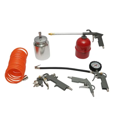 Set di 5 pezzi ad aria compressa con tubo a spirale da 5 m, ideale per lavaggio, verniciatura, gonfiaggio e soffiaggio. Breckner Germany