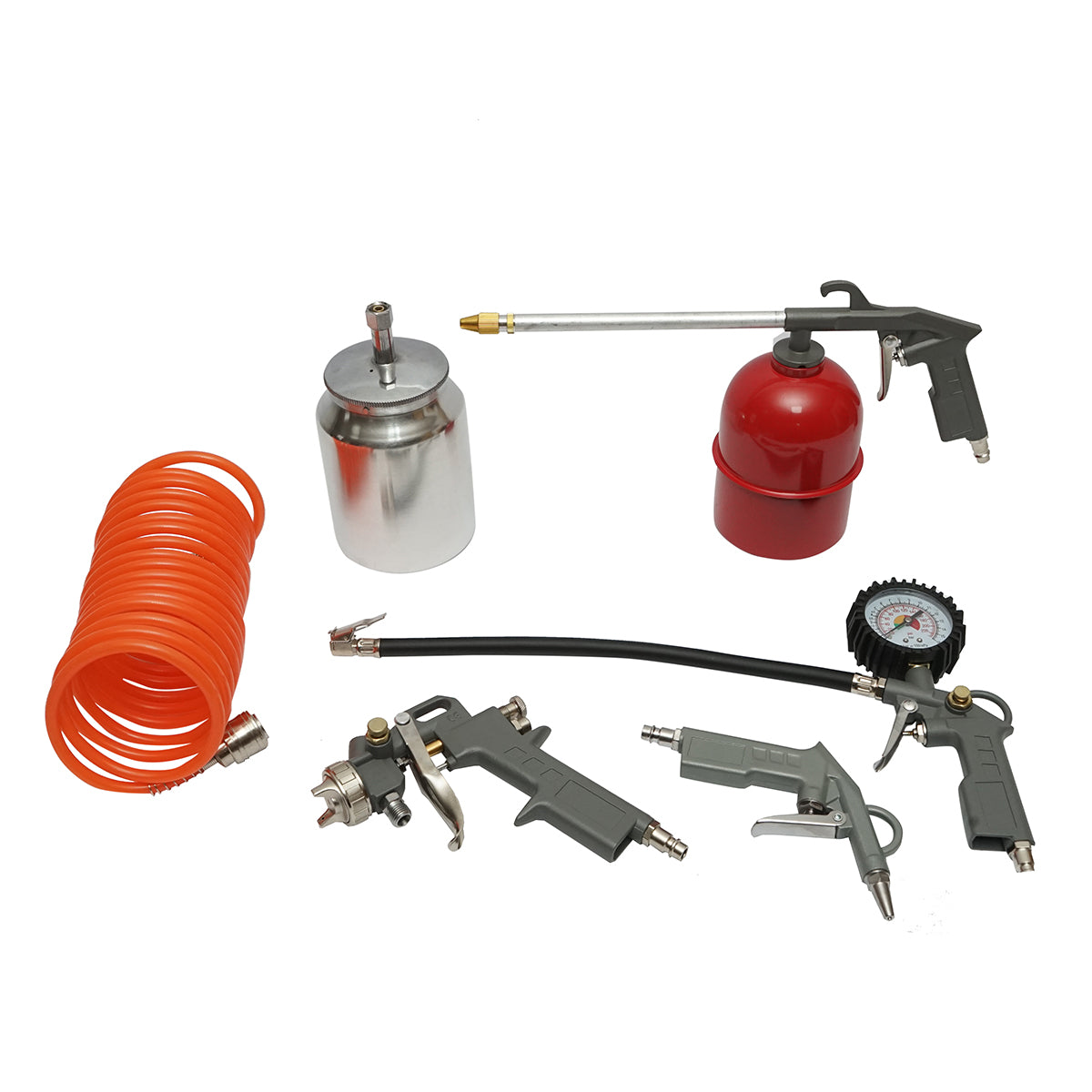 Set di 5 pezzi ad aria compressa con tubo a spirale da 5 m, ideale per lavaggio, verniciatura, gonfiaggio e soffiaggio. Breckner Germany