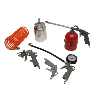 Set di 5 pezzi ad aria compressa con tubo a spirale da 5 m, ideale per lavaggio, verniciatura, gonfiaggio e soffiaggio. Breckner Germany - immagine 2