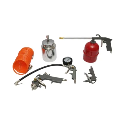 Set di 5 pezzi ad aria compressa con tubo a spirale da 5 m, ideale per lavaggio, verniciatura, gonfiaggio e soffiaggio. Breckner Germany