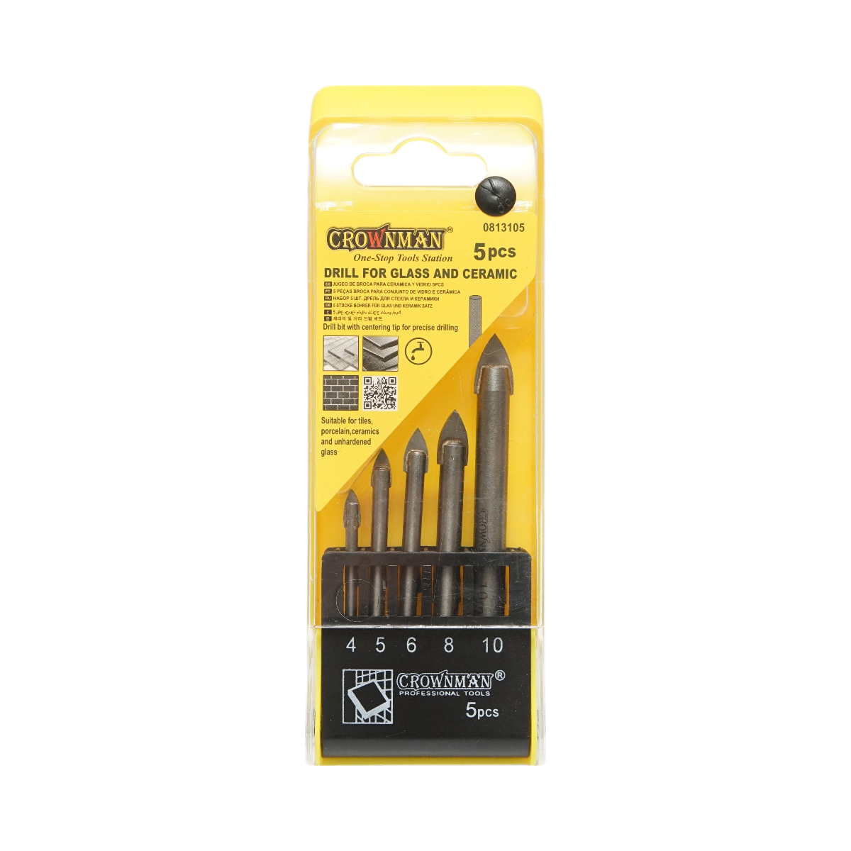 Set di 5 punte da trapano Crownman da 4-10 mm per vetro e ceramica