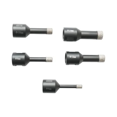Set di 5 punte diamantate per carotaggio da 6, 8, 10, 12, 14 mm, filettatura interna M14 per piastrelle in ceramica, marmo e granito Breckner Germany - immagine 6