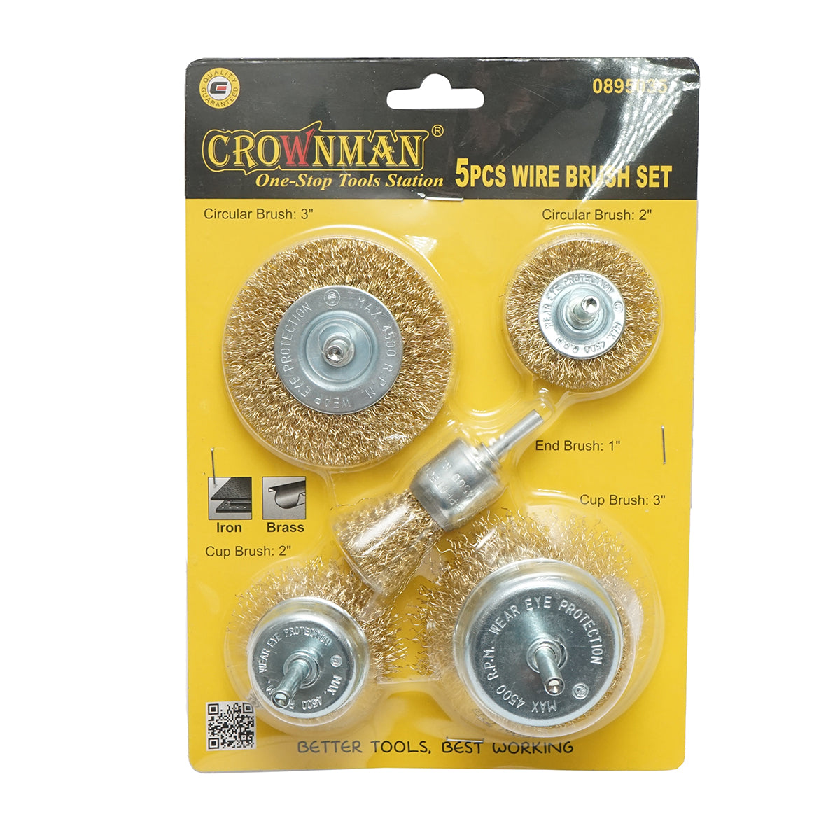 Set di 5 spazzole in filo metallico circolari 50-75 mm, a coppa 50-75 mm, a pennello 25 mm per trapano, Crownman. - immagine 4