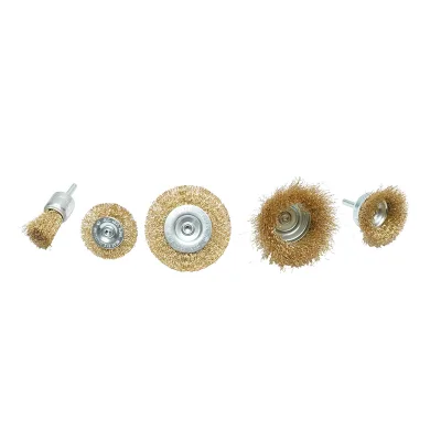 Set di 5 spazzole in filo metallico circolari 50-75 mm, a coppa 50-75 mm, a pennello 25 mm per trapano, Crownman. - immagine 2