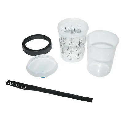 Set di 50 tazze di miscelazione per vernice da 400 ml con tappo filtrante da 125 micron per pistola per verniciatura - immagine 4