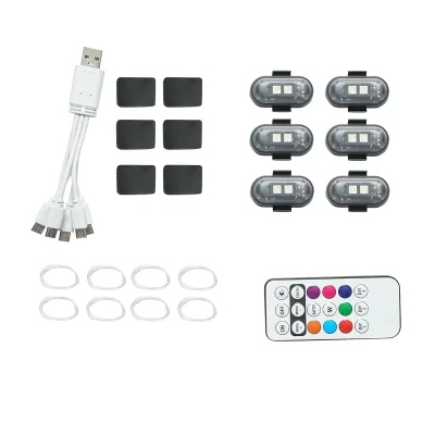 Set di 6 luci stroboscopiche LED RGB con telecomando, 10 modalità, 8 colori, batteria al litio ricaricabile da 110 mAh USB-C IP65