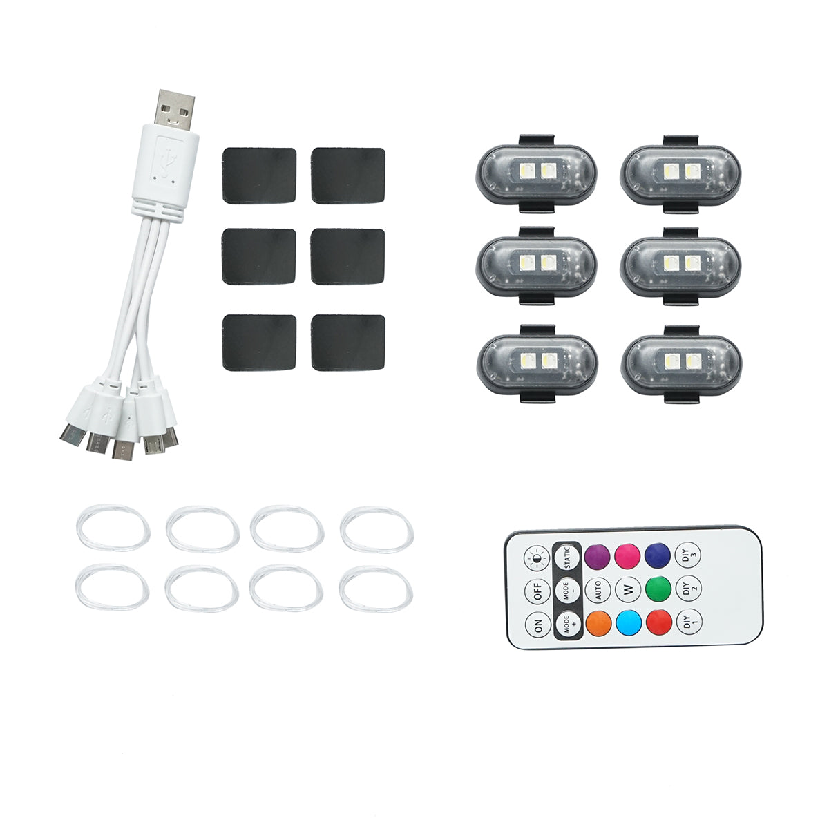 Set di 6 luci stroboscopiche LED RGB con telecomando, 10 modalità, 8 colori, batteria al litio ricaricabile da 110 mAh USB-C IP65