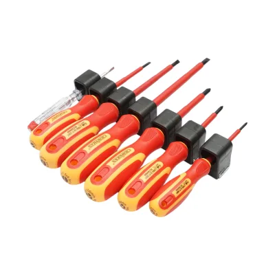 Set di 7 cacciaviti isolati 1000V per elettricisti, diritti e a croce con punta magnetica Cr-V Crownman - immagine 4