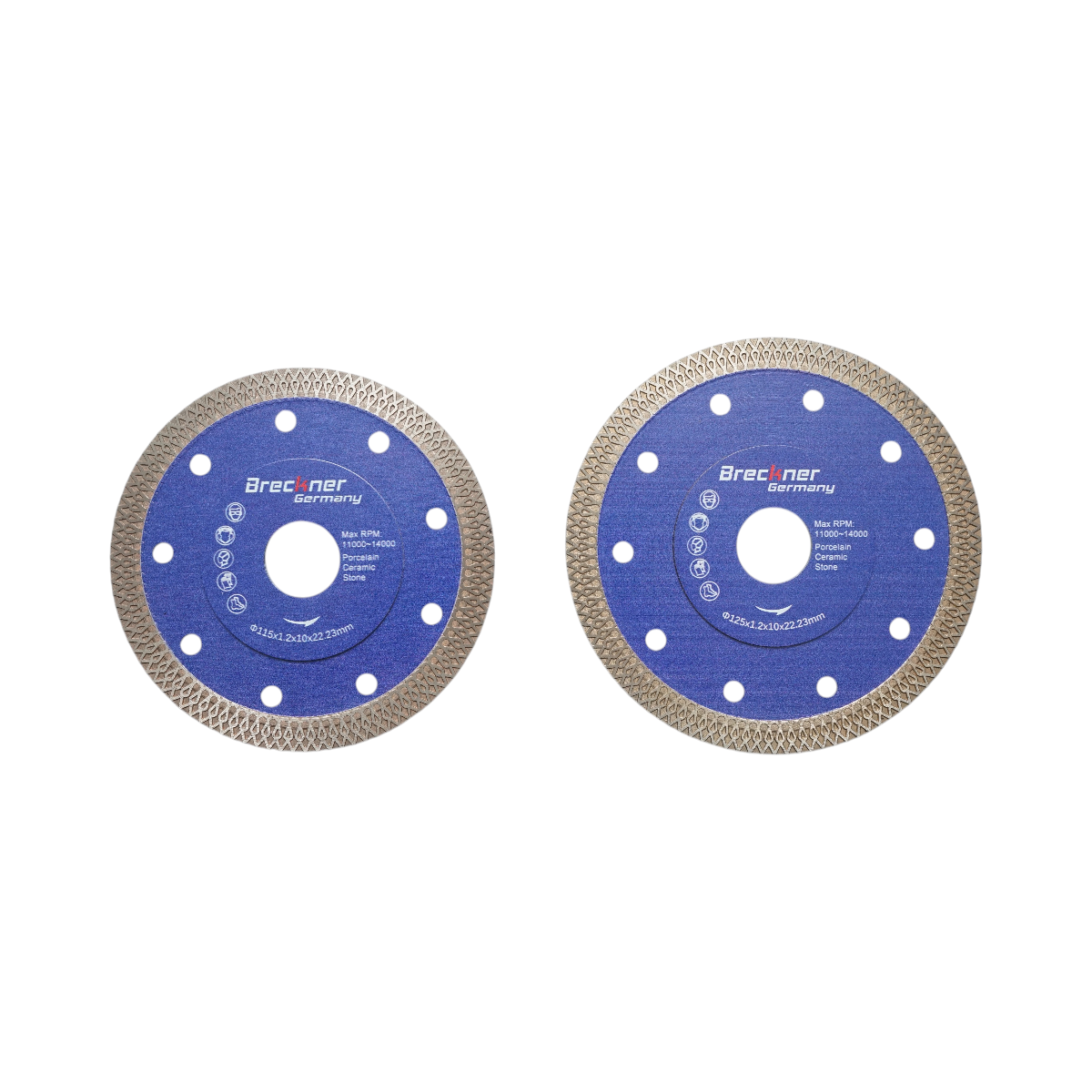 Set di 7 punte diamantate a corona da 10-68 mm, filettatura interna M14 + 2 dischi da 115 e 125 mm per piastrelle in ceramica, marmo e granito Breckner Germany - immagine 6