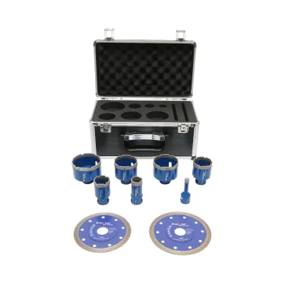 Set di 7 punte diamantate a corona da 10-68 mm, filettatura interna M14 + 2 dischi da 115 e 125 mm per piastrelle in ceramica, marmo e granito Breckner Germany - immagine 2