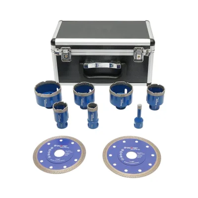 Set di 7 punte diamantate a corona da 10-68 mm, filettatura interna M14 + 2 dischi da 115 e 125 mm per piastrelle in ceramica, marmo e granito Breckner Germany