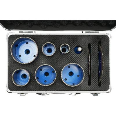 Set di 7 punte diamantate a corona da 10-68 mm, filettatura interna M14 + 2 dischi da 115 e 125 mm per piastrelle in ceramica, marmo e granito Breckner Germany - immagine 5