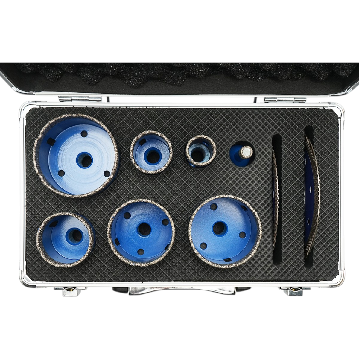 Set di 7 punte diamantate a corona da 10-68 mm, filettatura interna M14 + 2 dischi da 115 e 125 mm per piastrelle in ceramica, marmo e granito Breckner Germany - immagine 5