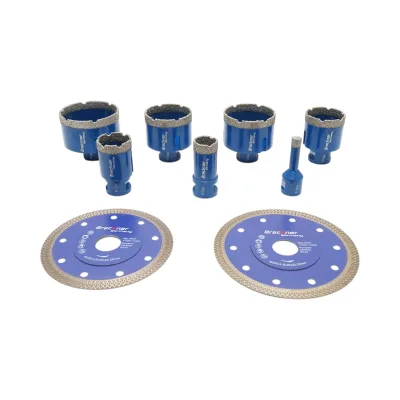 Set di 7 punte diamantate a corona da 10-68 mm, filettatura interna M14 + 2 dischi da 115 e 125 mm per piastrelle in ceramica, marmo e granito Breckner Germany - immagine 4