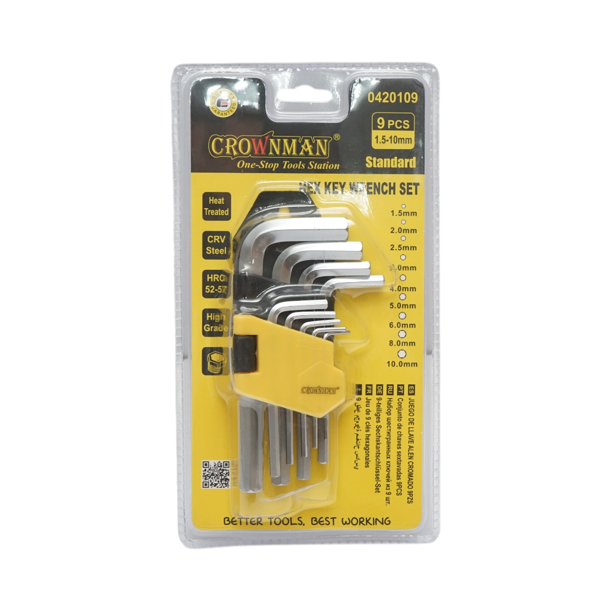 Set di 9 chiavi a brugola esagonali da 1,5-10 mm in acciaio Cr-V Crownman - immagine 2