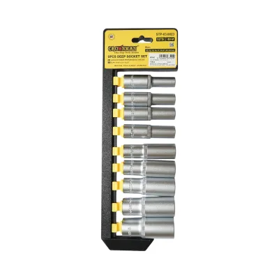Set di 9 chiavi a bussola lunghe da 10 a 24 mm, attacco quadrato da 1/2 pollice, materiale Cr-V 50BV30 Crownman