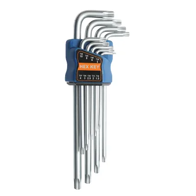 Set di 9 chiavi esagonali Torx T10-T50 (1,5-10 mm) con braccio lungo e testa sferica Cr-V