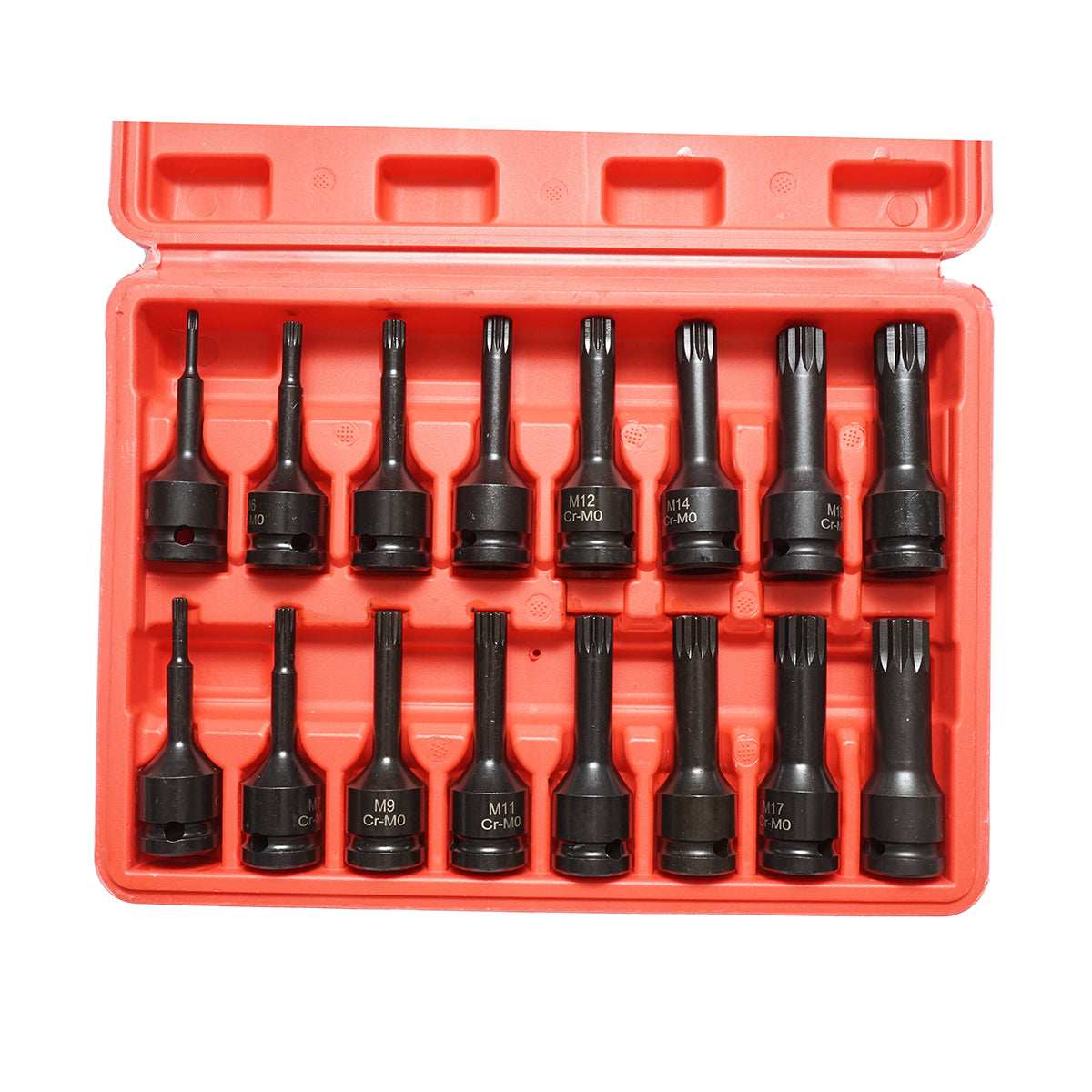 Set di chiavi a bussola a percussione con scanalatura lunga M4-M19, 1/2 pollice quadrato 16 pezzi - immagine 3