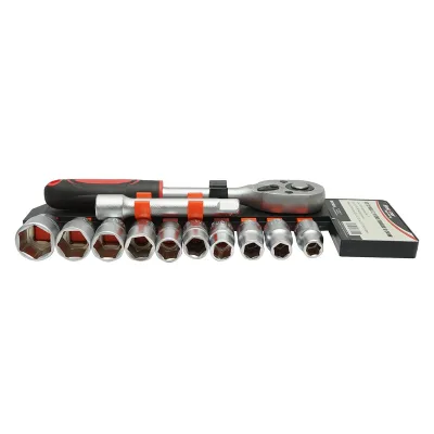 Set di chiavi a bussola con cricchetto da 1/2" Cr-V, bussole 10 pezzi, cricchetto, prolunga, Breckner Germany - immagine 2