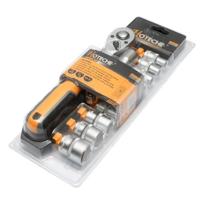 Set di chiavi a bussola con cricchetto da 1/2" Cr-V, bussole 10 pezzi, cricchetto, prolunga, Hoteche - immagine 2