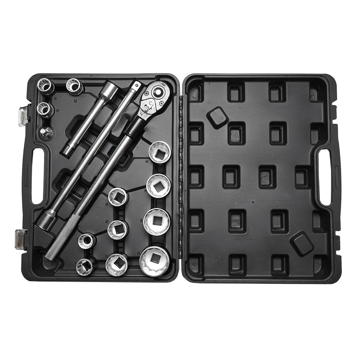 Set di chiavi a bussola da 16 pezzi con cricchetto da 3/4 pollici, bussole 19-50mm., Set chiave cricchetto bussola prolunghe - immagine 3