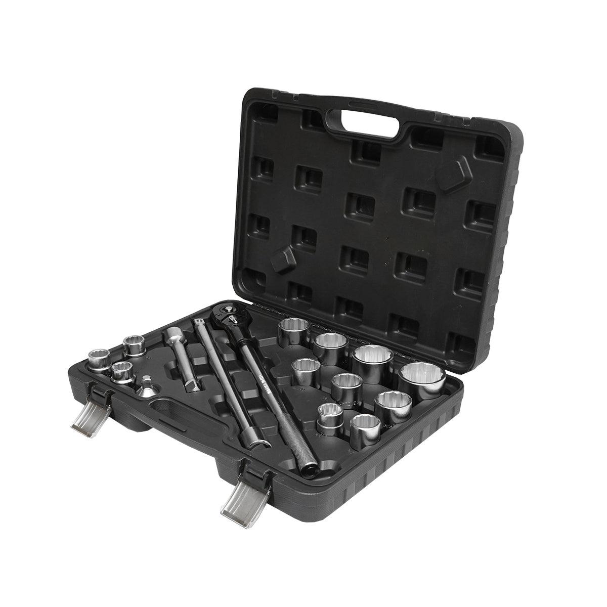 Set di chiavi a bussola da 16 pezzi con cricchetto da 3/4 pollici, bussole 19-50mm., Set chiave cricchetto bussola prolunghe