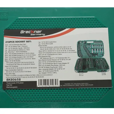 Set di chiavi a bussola, esagonale, presa profonda 4-32 mm, chiavi fisse 8-19 mm, inserti, torx, esagonali, scanalati 218 pezzi Breckner Germany - immagine 2
