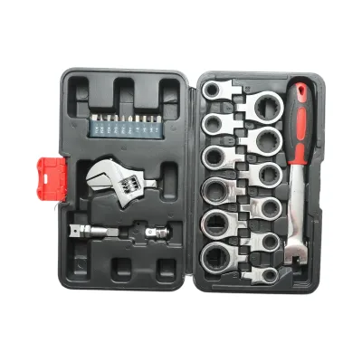 Set di chiavi a cricchetto ad anello 8-19 mm, chiave regolabile, esagonale, dritta, punte a croce 26 pezzi - immagine 2