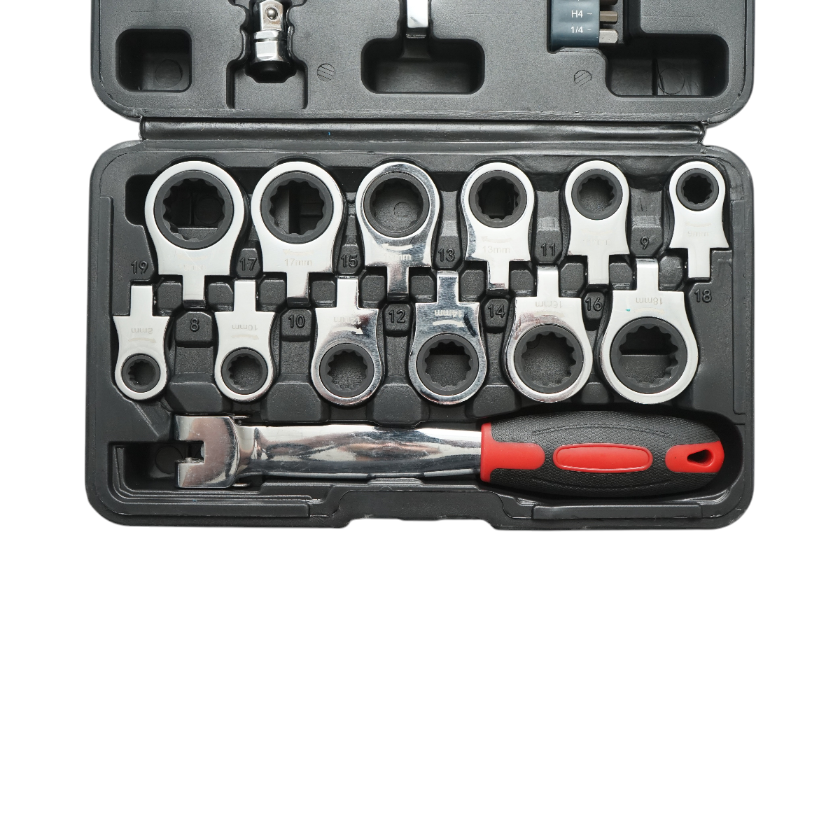 Set di chiavi a cricchetto ad anello 8-19 mm, chiave regolabile, esagonale, dritta, punte a croce 26 pezzi - immagine 3