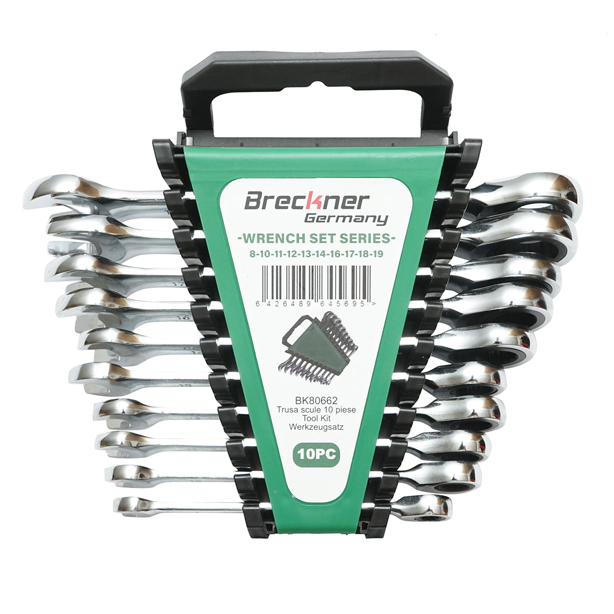 Set di chiavi combinate fisse e inelari con cricchetto 8-19mm, 10 pezzi, Breckner Germany